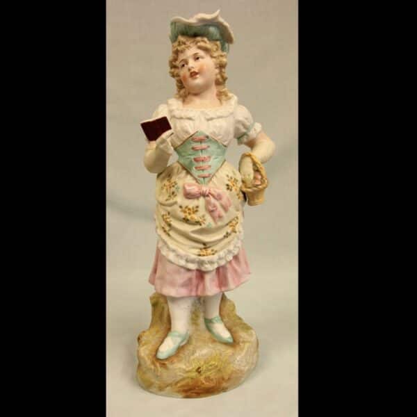 Antique Large Bisque Figurine of Young Girl.