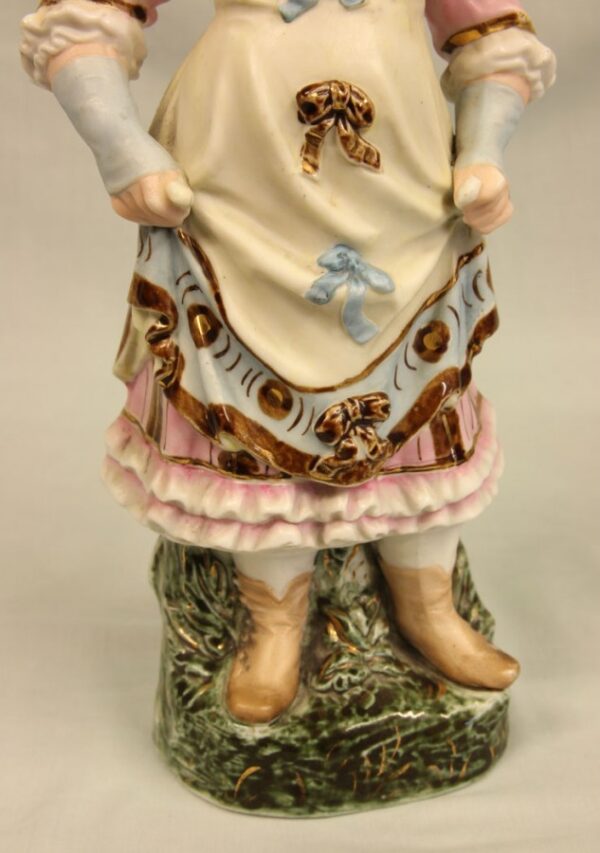 Antique Glazed & Bisque Porcelain Pair of Figurines. - Image 8