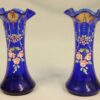 Antique Pair of Bristol Blue Glass Decorated Vases - Image 2