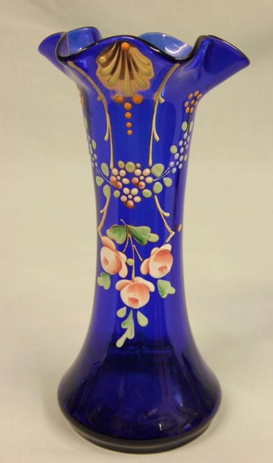 Antique Pair of Bristol Blue Glass Decorated Vases Antique Antique Vases 5