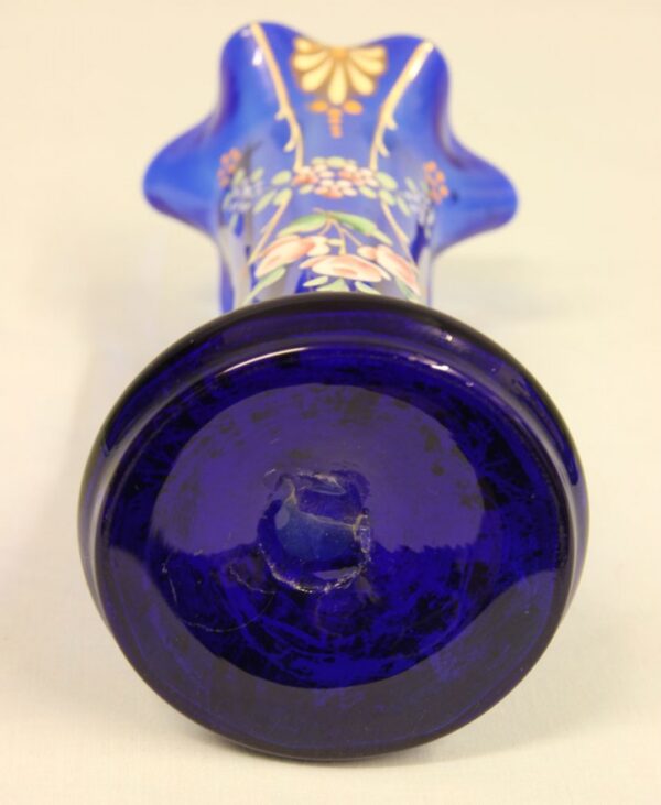 Antique Pair of Bristol Blue Glass Decorated Vases - Image 5