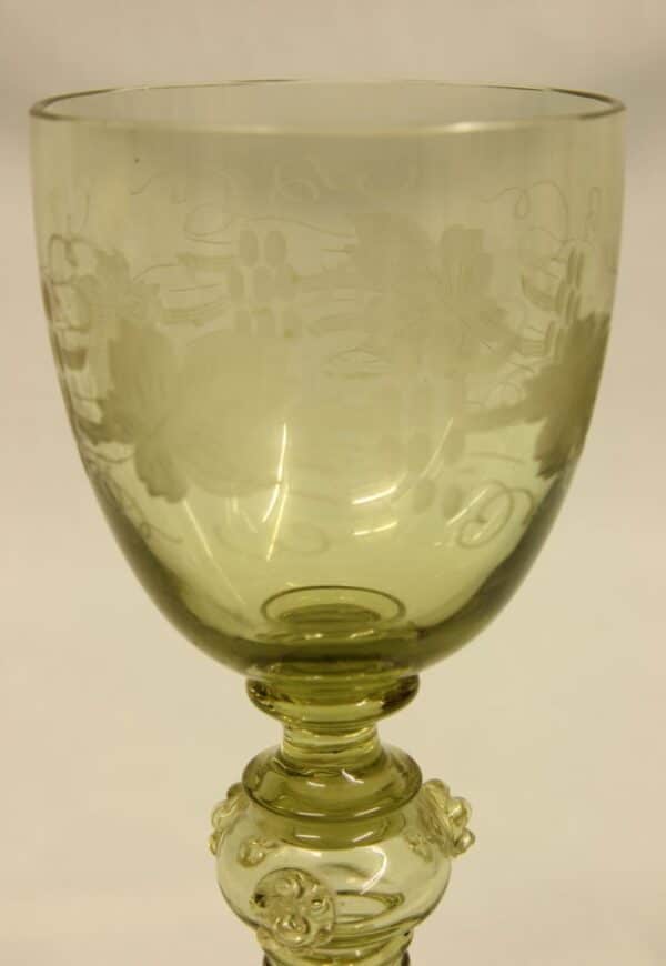 Pair Antique Hock / Wine Glasses green glass Antique Glassware 7