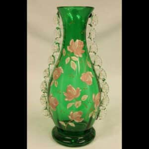 Antique Green Glass Decorated Vase