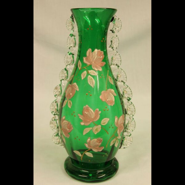 Antique Green Glass Decorated Vase