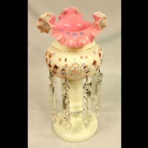 Antique Victorian Single Pink & Cream Glass Mantle Lustre