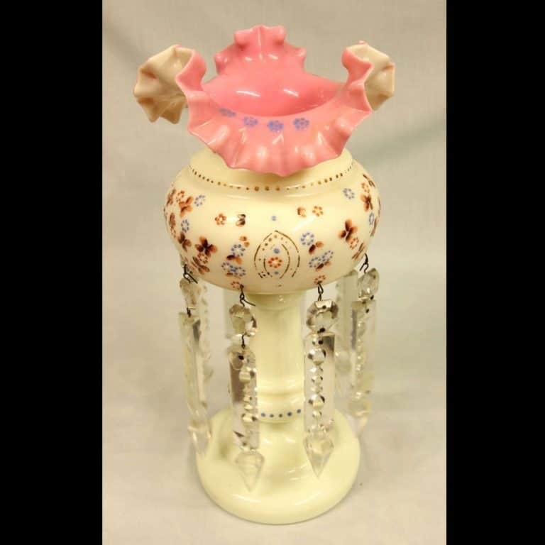 Antique Victorian Single Pink & Cream Glass Mantle Lustre cream Antique Glassware Antique Victorian Single Pink & Cream Glass Mantle Lustre