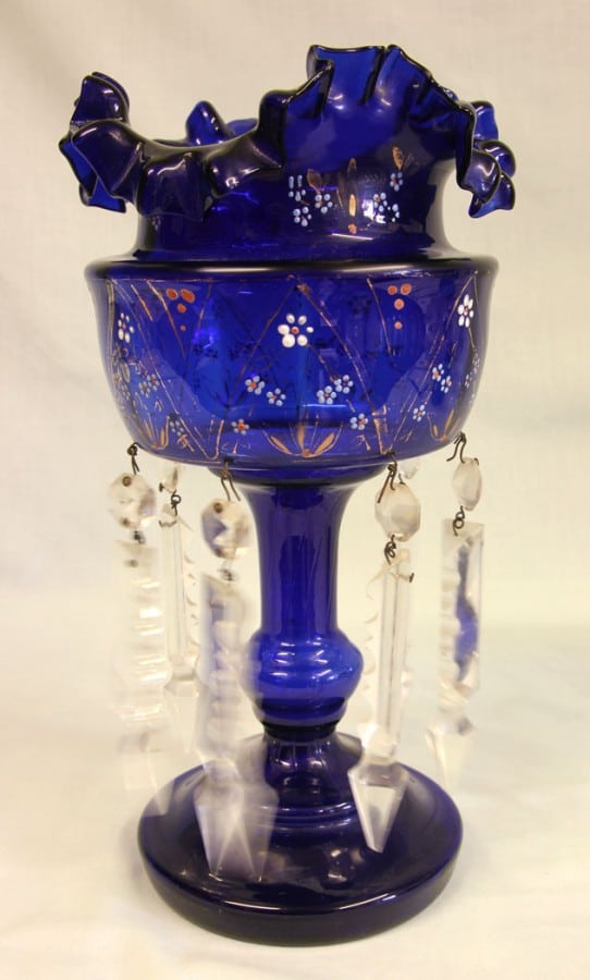 Antique Victorian Pair of Bristol Blue Mantle Lustres bristol blue Antique Glassware 5