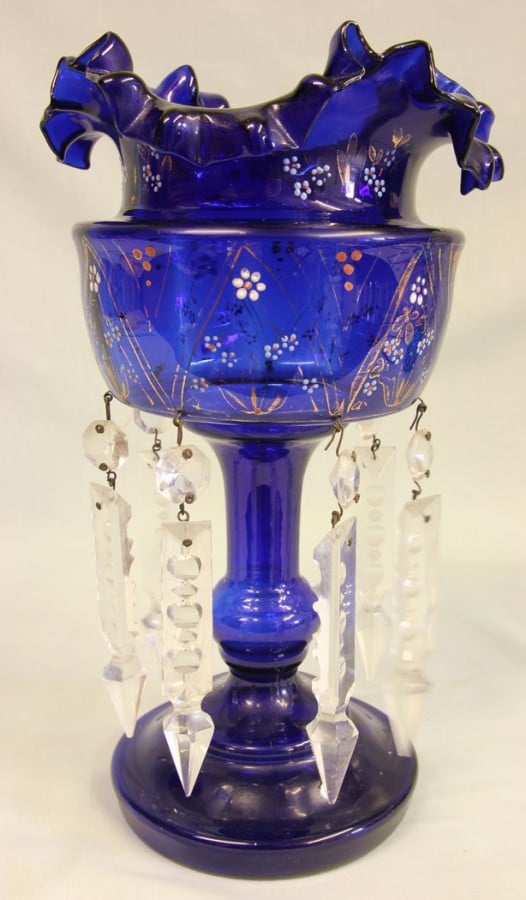 Antique Victorian Pair of Bristol Blue Mantle Lustres bristol blue Antique Glassware 7