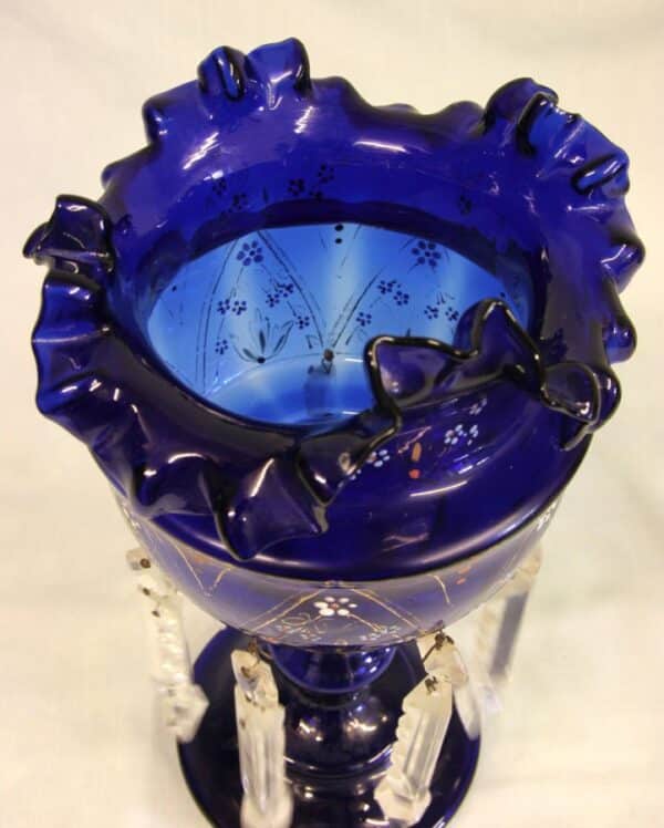 Antique Victorian Pair of Bristol Blue Mantle Lustres bristol blue Antique Glassware 9