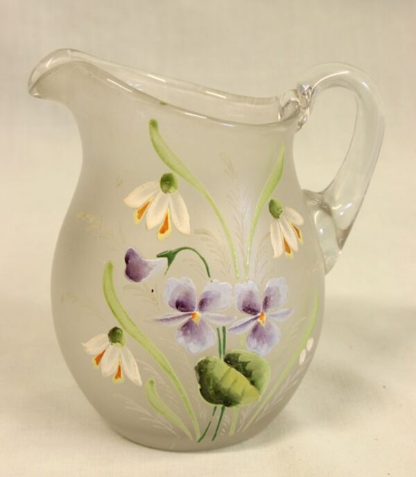 Antique Pretty Frosted Glass Decorated Jug Antique Antique Glassware 4