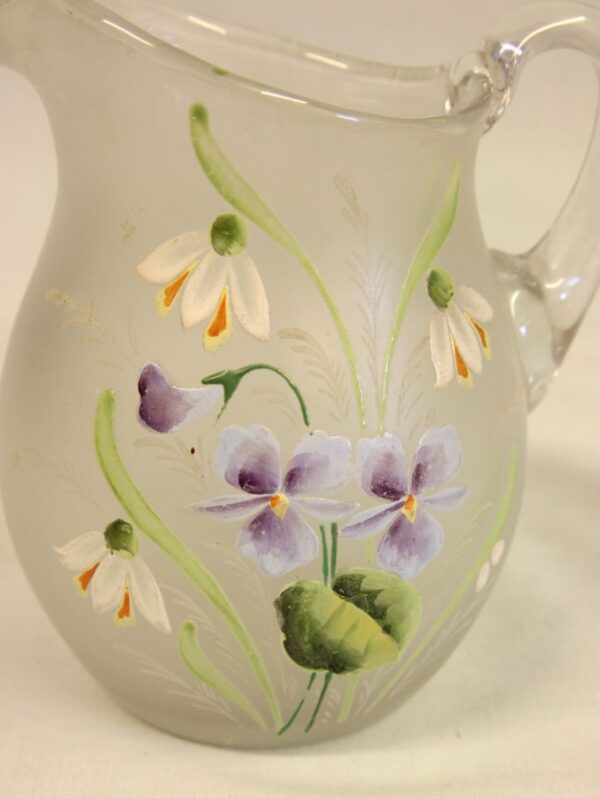 Antique Pretty Frosted Glass Decorated Jug Antique Antique Glassware 5