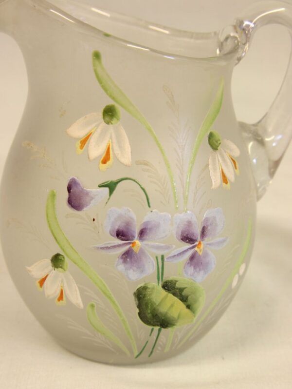 Antique Pretty Frosted Glass Decorated Jug - Image 3