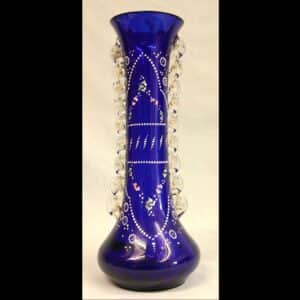 Antique Impressive Bristol Blue Glass Decorated Vase