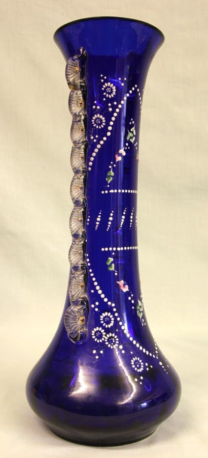 Antique Impressive Bristol Blue Glass Decorated Vase Antique Antique Vases 5