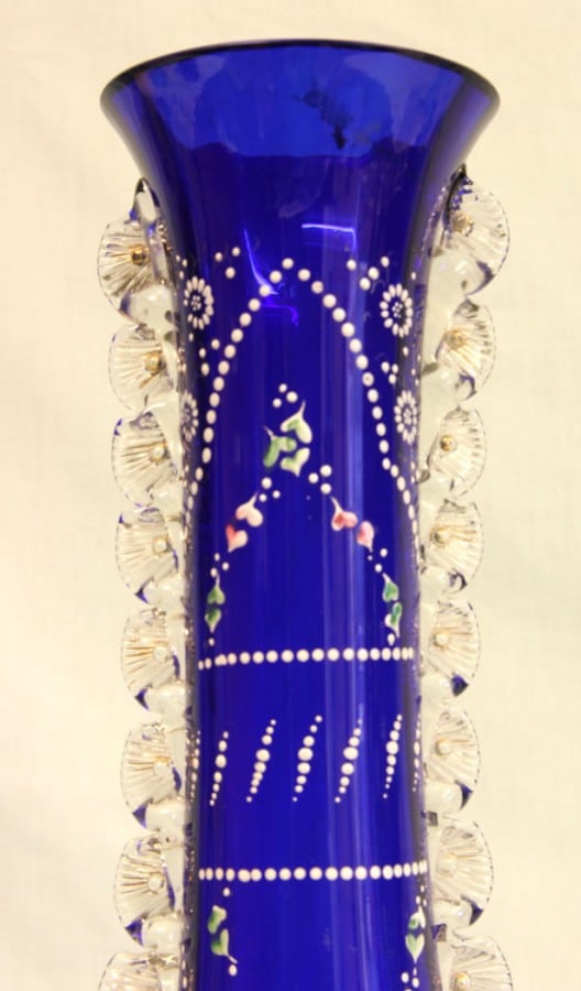 Antique Impressive Bristol Blue Glass Decorated Vase Antique Antique Vases 6