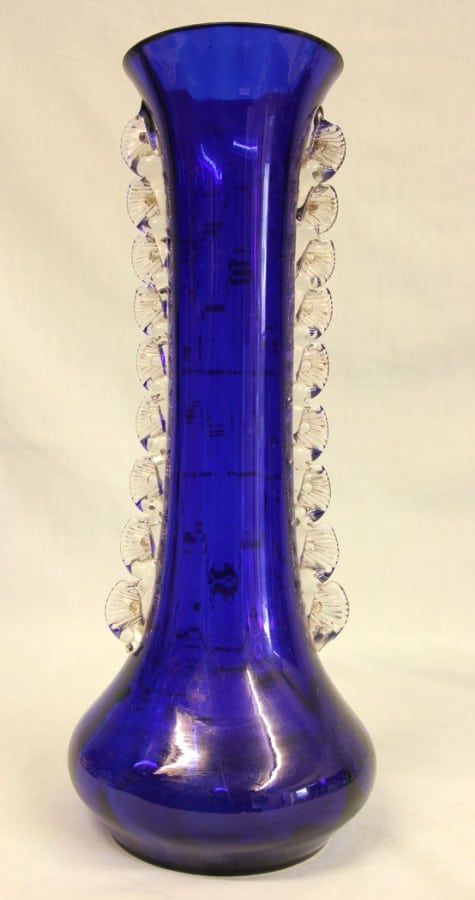 Antique Impressive Bristol Blue Glass Decorated Vase Antique Antique Vases 7