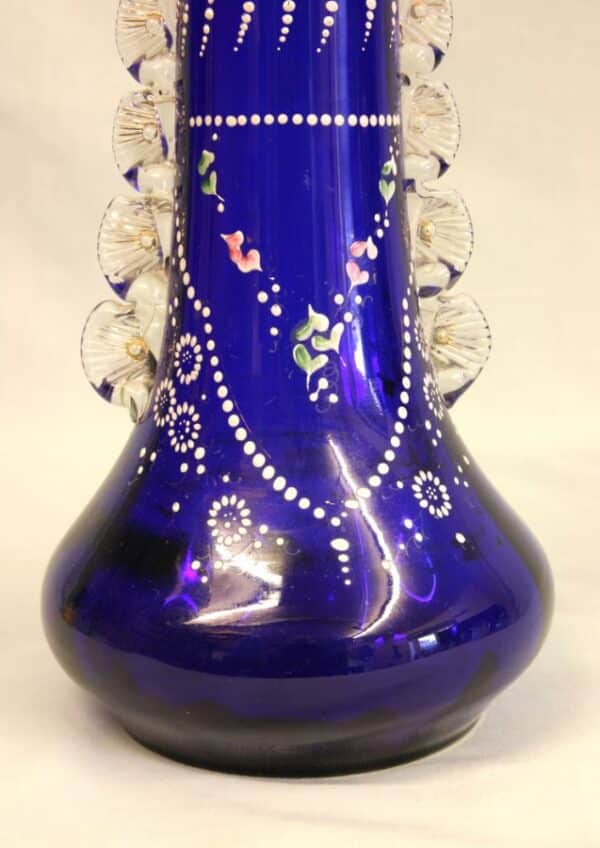Antique Impressive Bristol Blue Glass Decorated Vase Antique Antique Vases 8