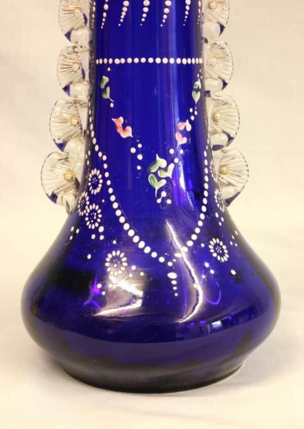 Antique Impressive Bristol Blue Glass Decorated Vase - Image 6