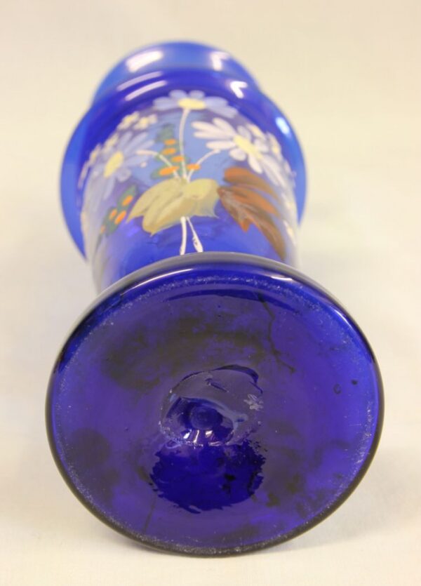 Antique Pair Bristol Blue Glass Shaped Decorated Vases - Image 7