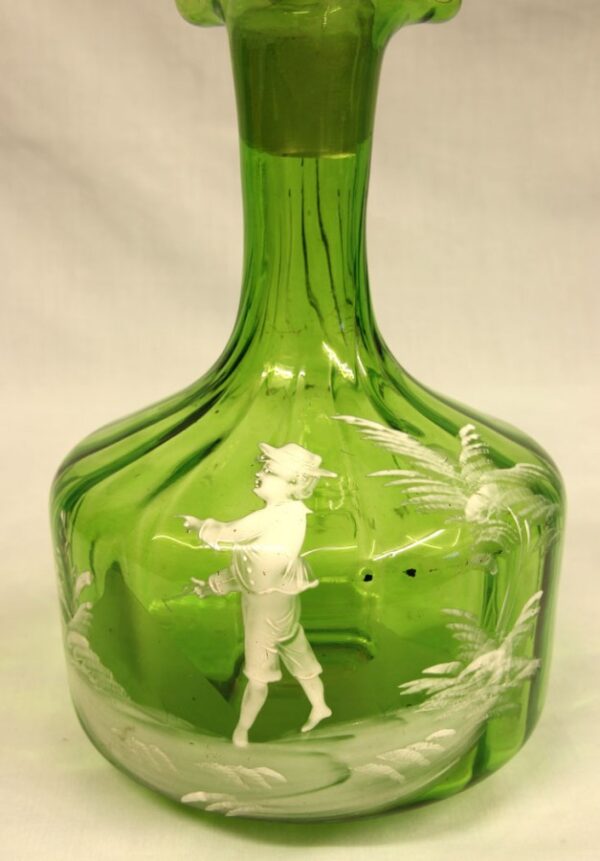 Antique Mary Gregory Green Glass Decanter decanter Antique Glassware 6