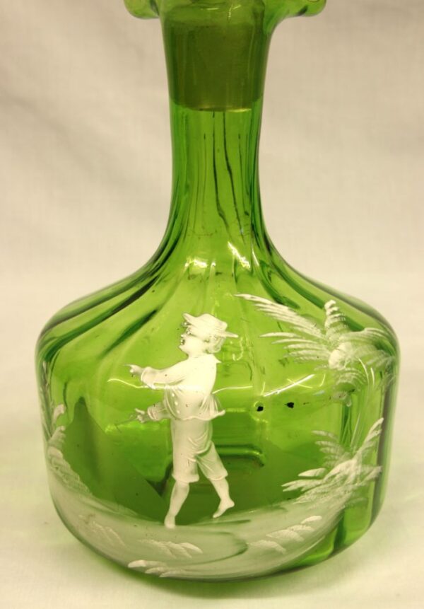 Antique Mary Gregory Green Glass Decanter - Image 4