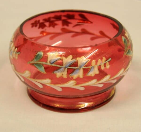 Late Victorian Cranberry Glass Decorated Salt - Image 4