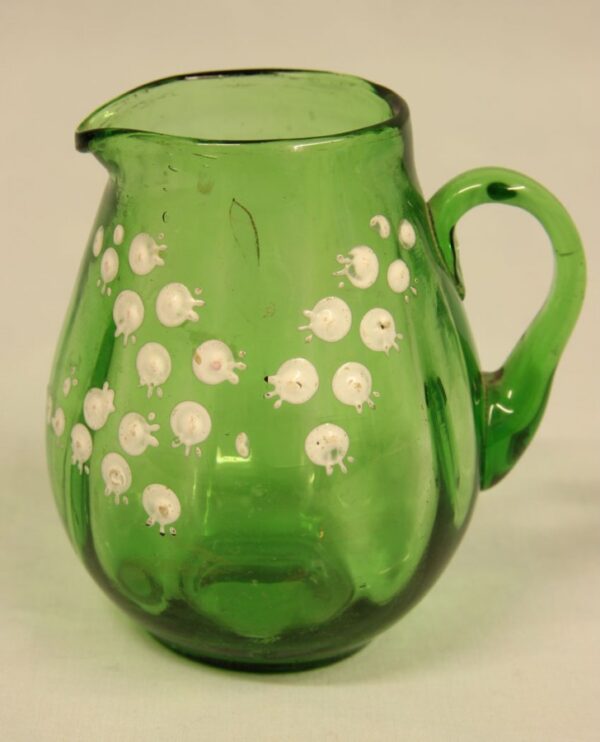 Late Victorian Green Glass Decorated Small Jug Antique Antique Glassware 4