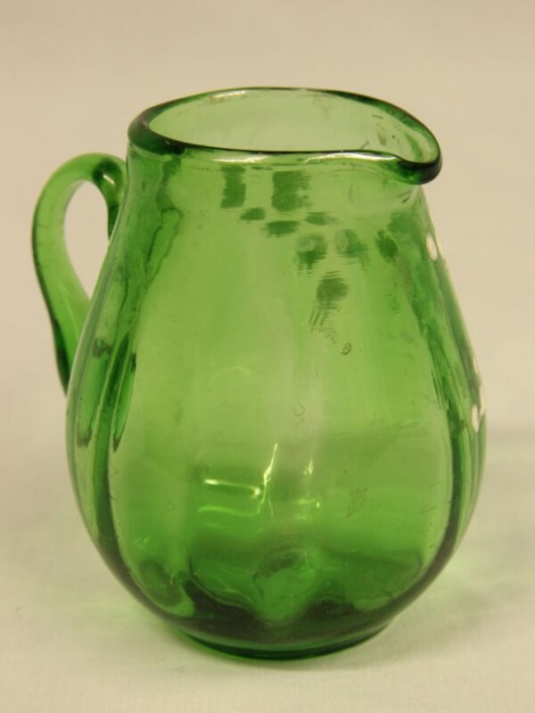 Late Victorian Green Glass Decorated Small Jug Antique Antique Glassware 5