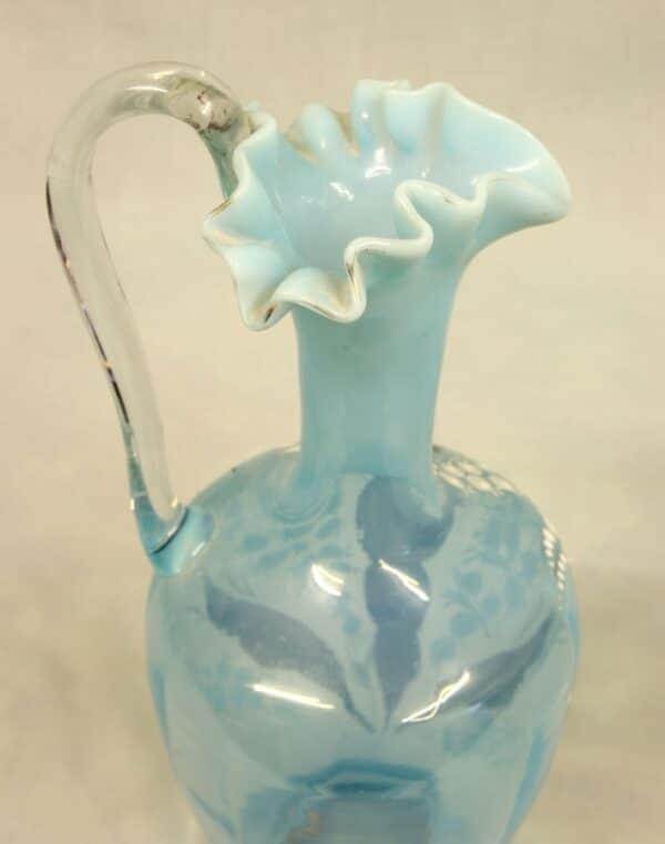Antique Pale Blue Vaseline Glass Decorated Jug Antique Antique Glassware 6