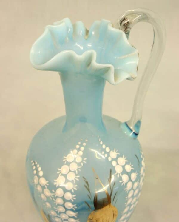 Antique Pale Blue Vaseline Glass Decorated Jug Antique Antique Glassware 7