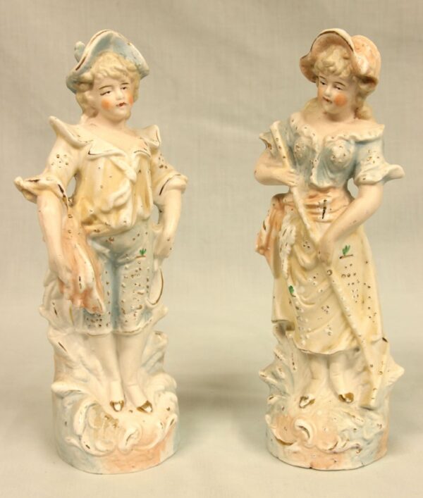 Pair of Bisque Figurines of Young Boy & Girl. bisque Antique Ceramics 4