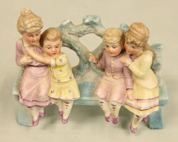Bisque Figure of Children and Mother Seated Antique Antique Ceramics 4