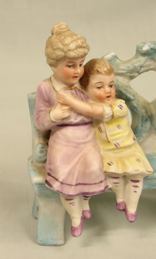 Bisque Figure of Children and Mother Seated Antique Antique Ceramics 7