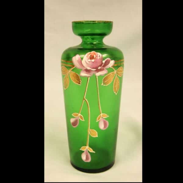 Antique Green Glass Decorated Vase