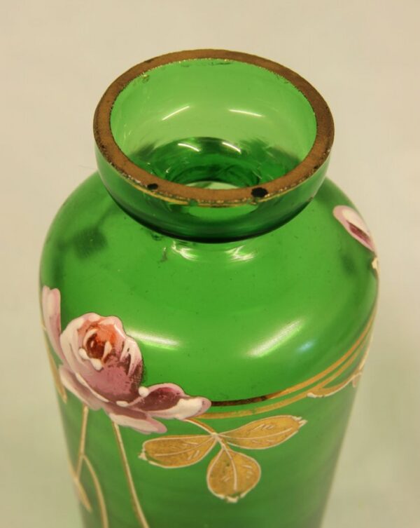 Antique Green Glass Decorated Vase - Image 6