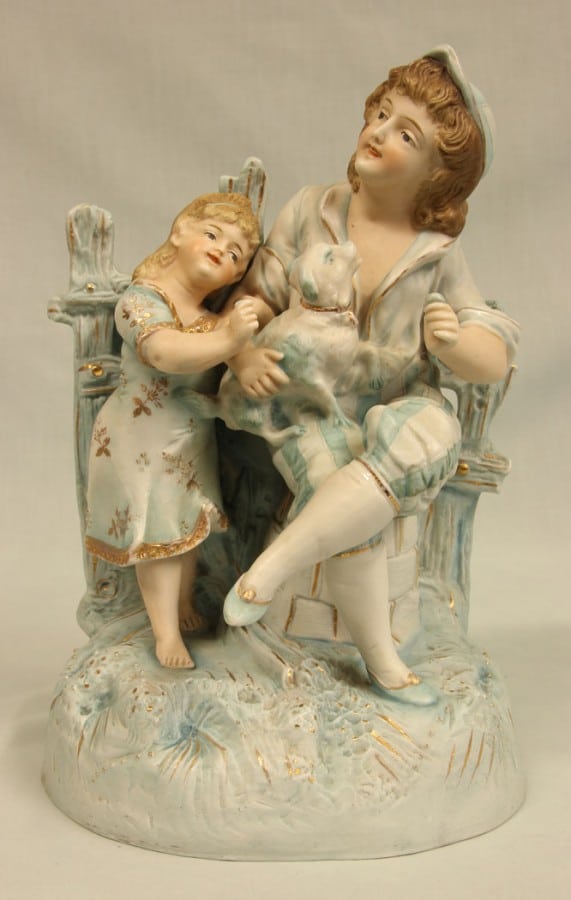 Bisque Figure Group of Father & Child bisque Antique Ceramics 4
