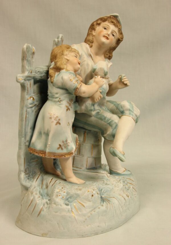 Bisque Figure Group of Father & Child bisque Antique Ceramics 5