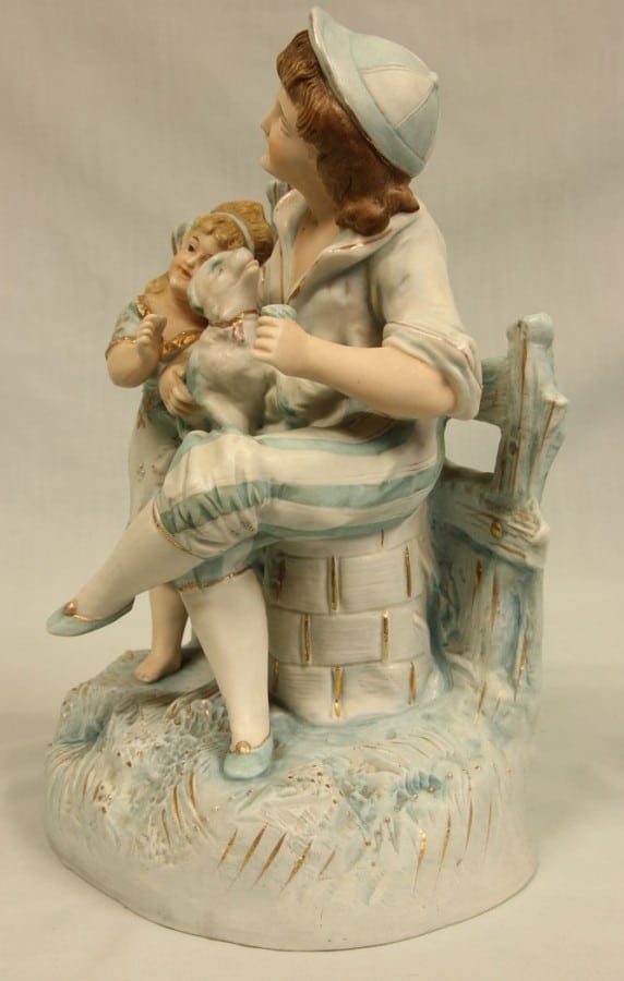 Bisque Figure Group of Father & Child bisque Antique Ceramics 6