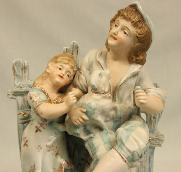 Bisque Figure Group of Father & Child bisque Antique Ceramics 8