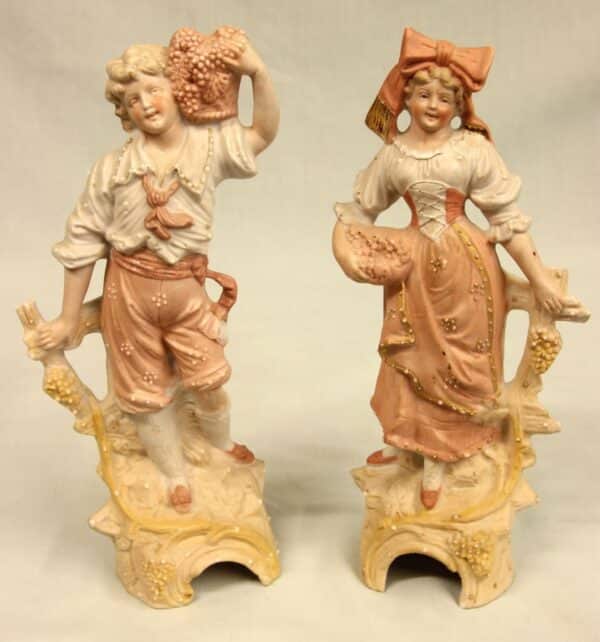 Pair of Bisque Figurines of Young Girl & Boy bisque Antique Ceramics 4