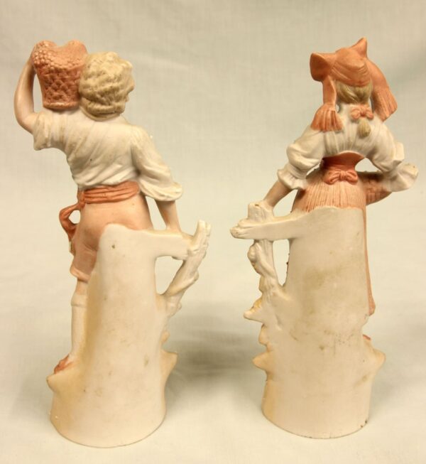 Pair of Bisque Figurines of Young Girl & Boy bisque Antique Ceramics 5