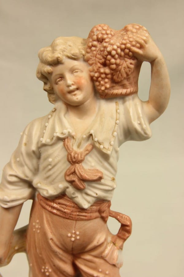 Pair of Bisque Figurines of Young Girl & Boy bisque Antique Ceramics 10