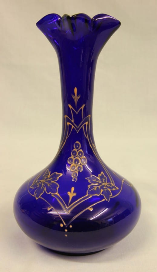 Antique Shaped Bristol Blue Decorated Vase Antique Antique Vases 4