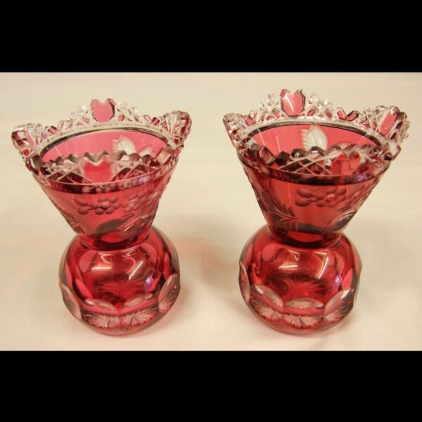 A Pretty Pair of Heavy Cut Glass Ruby Vases