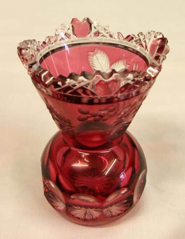 A Pretty Pair of Heavy Cut Glass Ruby Vases cut glass Antique Vases 7