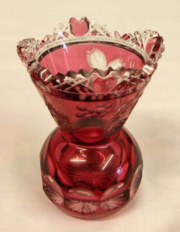 A Pretty Pair of Heavy Cut Glass Ruby Vases - Image 5
