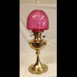 Antique Brass Oil Lamp with Cranberry Shade