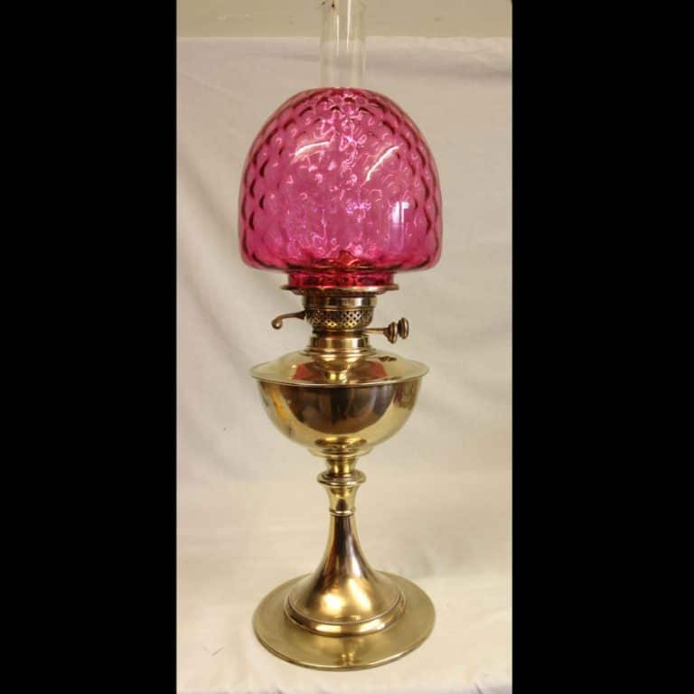 Antique Brass Oil Lamp with Cranberry Shade Antique Antique Lighting Antique Brass Oil Lamp with Cranberry Shade