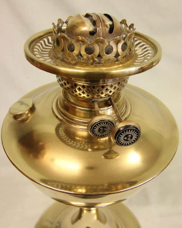 Antique Brass Oil Lamp with Cranberry Shade - Image 5