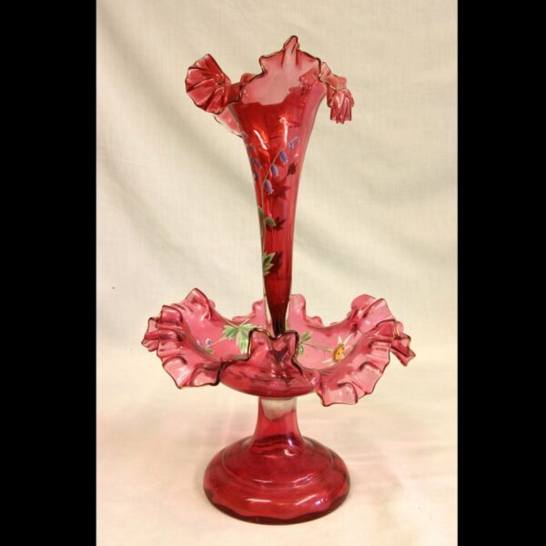 Antique Victorian Cranberry Glass Epergne Centre Piece